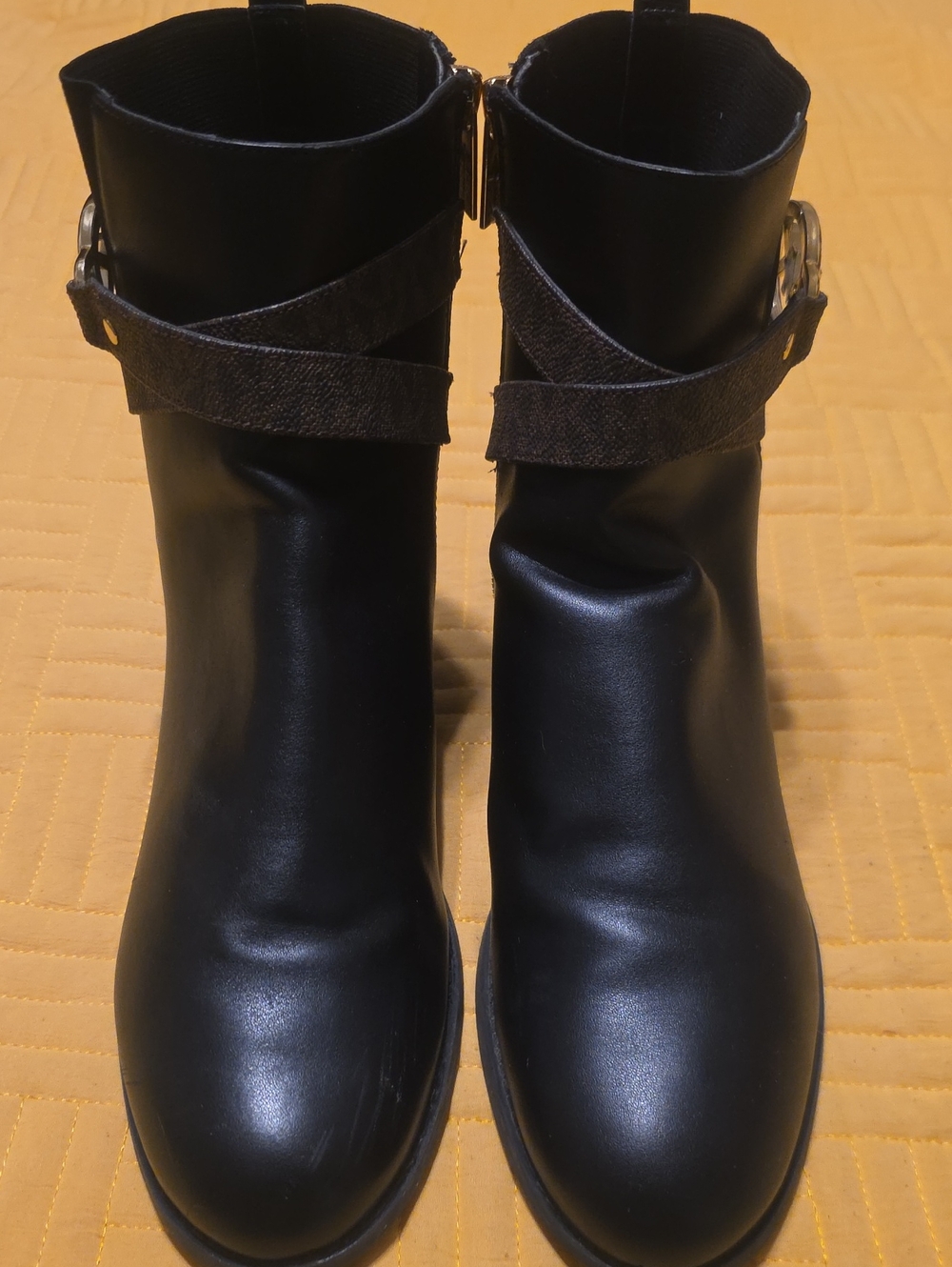 Michael Kors Black Leather Ankle Boots with Buckle Strap Detail